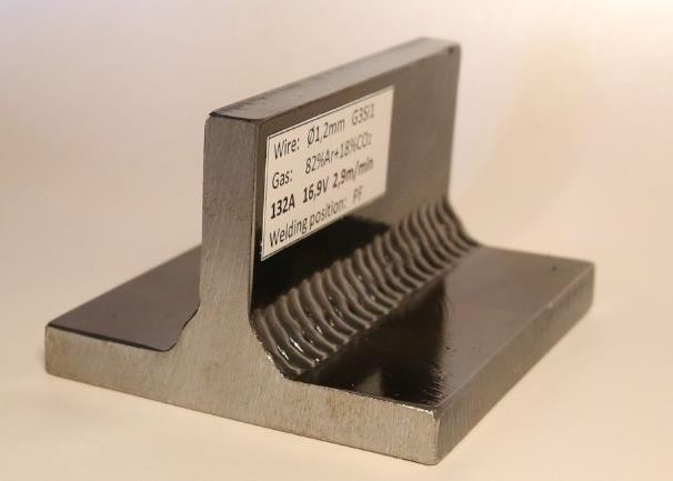 Carbon Steel welding using 82% Ar + 18% CO2 - welding position: PF